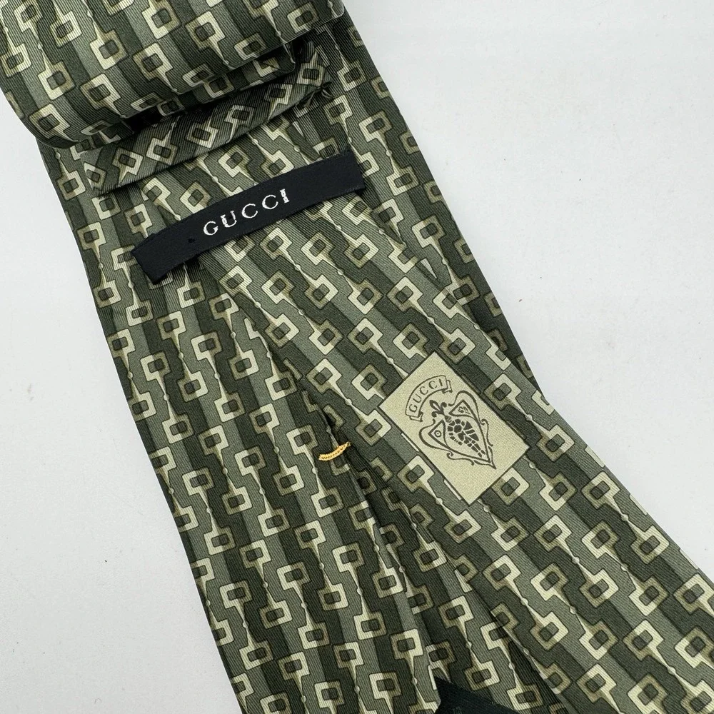 Gucci Green Geometric Silk Tie‎ 4 Inch 58 Inch Made In Italy Luxury